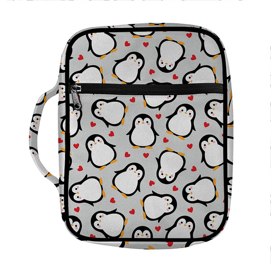 Red Heart And Penguin Pattern Print Front Pocket Bible Bag