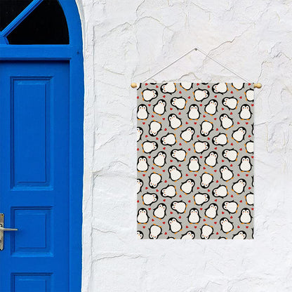 Red Heart And Penguin Pattern Print Garden Flag