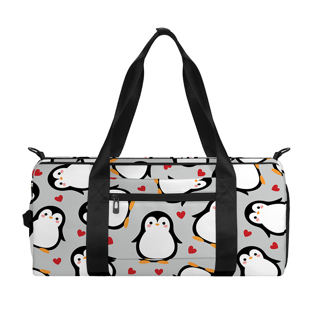 Red Heart And Penguin Pattern Print Gym Bag