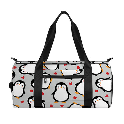 Red Heart And Penguin Pattern Print Gym Bag