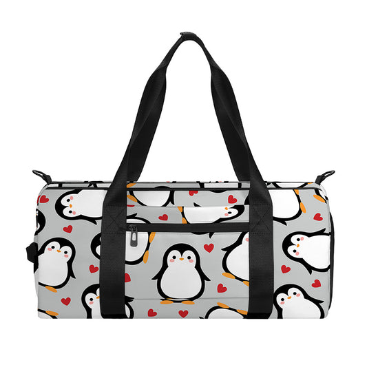 Red Heart And Penguin Pattern Print Gym Bag