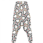 Red Heart And Penguin Pattern Print Hammer Pants