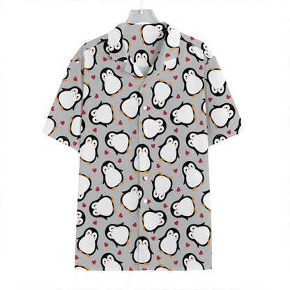 Red Heart And Penguin Pattern Print Hawaiian Shirt