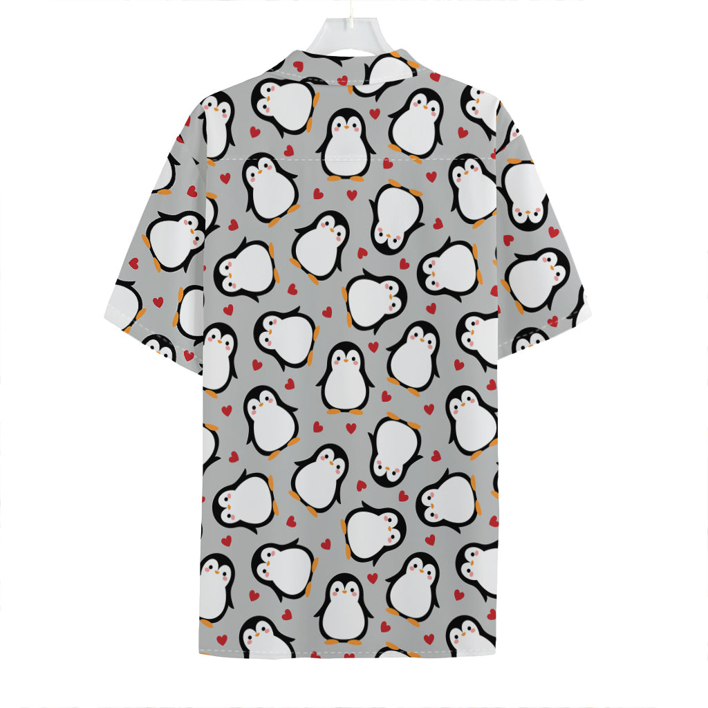 Red Heart And Penguin Pattern Print Hawaiian Shirt
