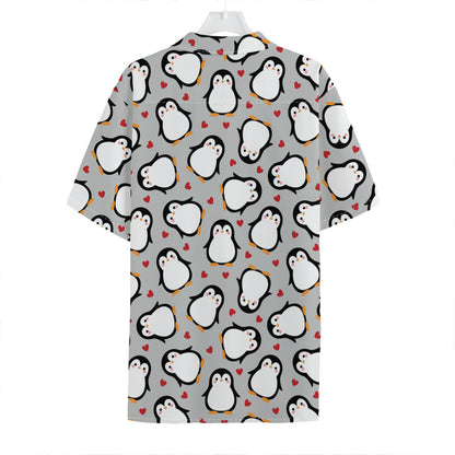 Red Heart And Penguin Pattern Print Hawaiian Shirt