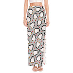 Red Heart And Penguin Pattern Print High Slit Maxi Skirt