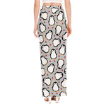 Red Heart And Penguin Pattern Print High Slit Maxi Skirt