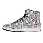 Red Heart And Penguin Pattern Print High Top Leather Sneakers