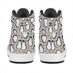 Red Heart And Penguin Pattern Print High Top Leather Sneakers
