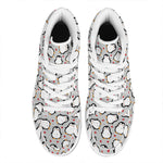 Red Heart And Penguin Pattern Print High Top Leather Sneakers
