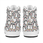Red Heart And Penguin Pattern Print High Top Leather Sneakers