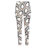 Red Heart And Penguin Pattern Print High-Waisted Pocket Leggings