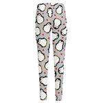 Red Heart And Penguin Pattern Print High-Waisted Pocket Leggings