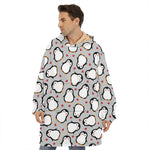 Red Heart And Penguin Pattern Print Hoodie Blanket