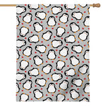 Red Heart And Penguin Pattern Print House Flag
