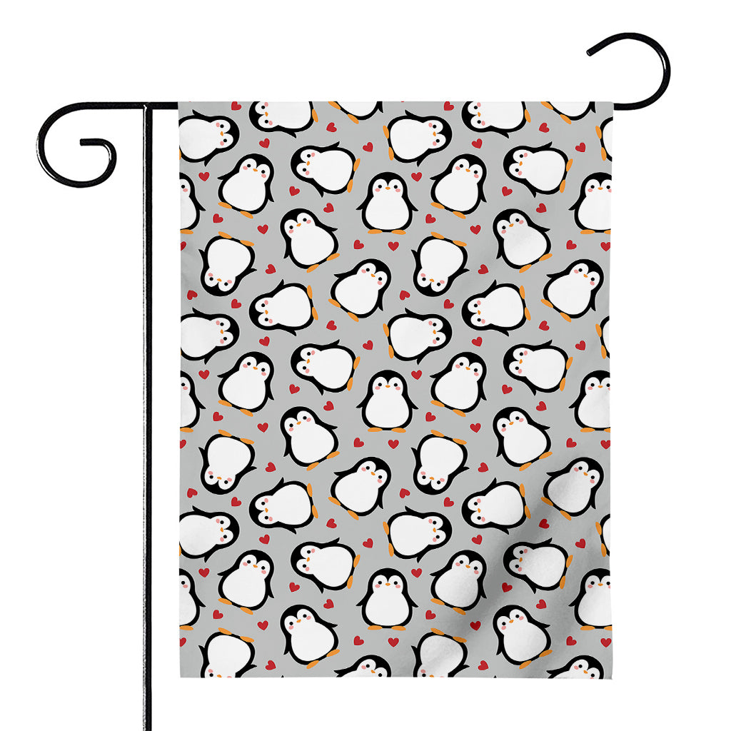 Red Heart And Penguin Pattern Print House Flag