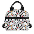Red Heart And Penguin Pattern Print Insulated Lunch Bag