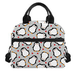 Red Heart And Penguin Pattern Print Insulated Lunch Bag