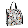 Red Heart And Penguin Pattern Print Insulated Lunch Tote