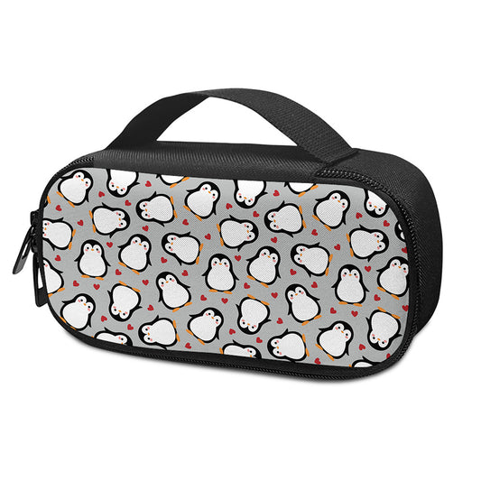 Red Heart And Penguin Pattern Print Insulin Cooler Travel Case