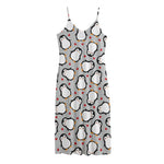 Red Heart And Penguin Pattern Print Jersey Midi Cami Dress