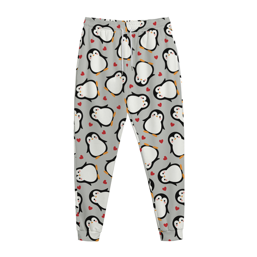 Red Heart And Penguin Pattern Print Jogger Pants