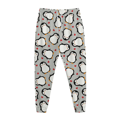 Red Heart And Penguin Pattern Print Jogger Pants