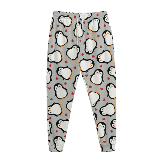 Red Heart And Penguin Pattern Print Jogger Pants