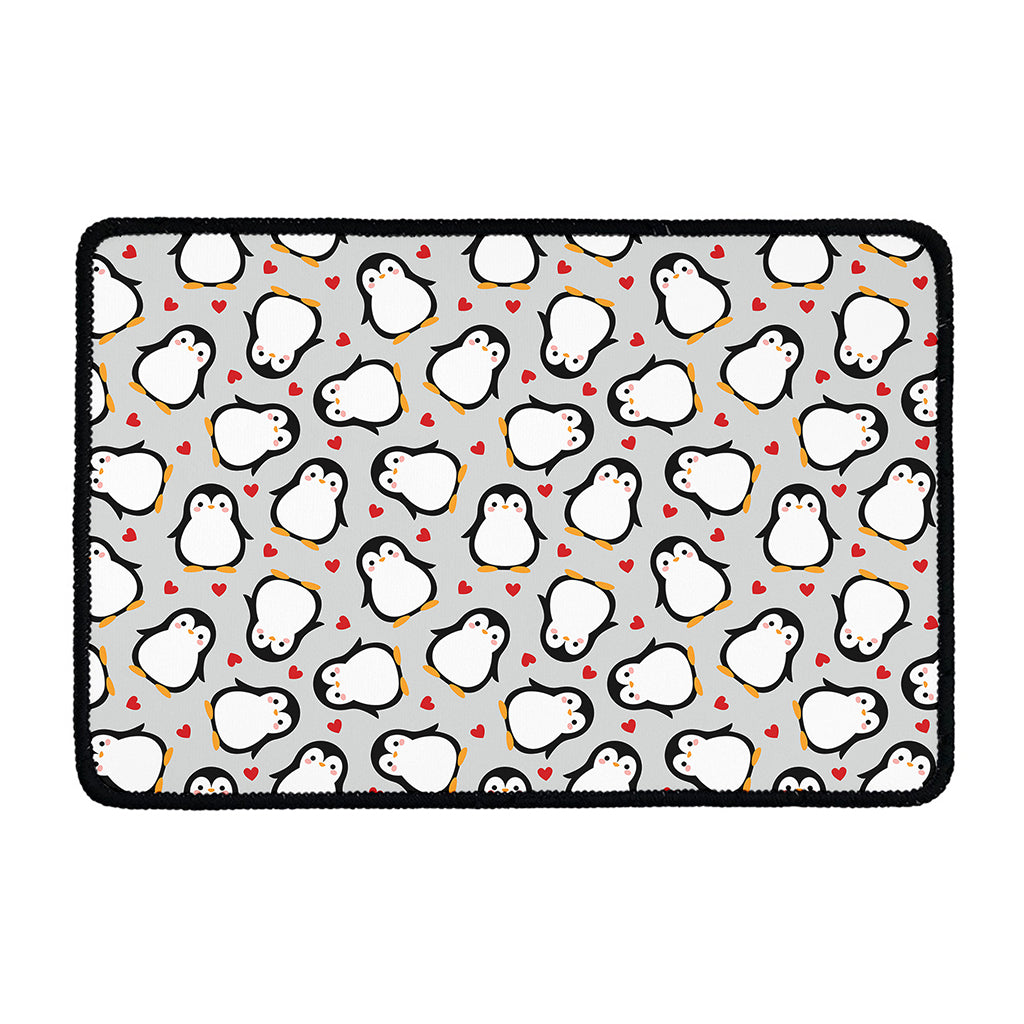 Red Heart And Penguin Pattern Print Kitchen Mat