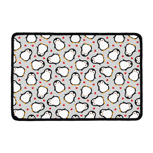 Red Heart And Penguin Pattern Print Kitchen Mat