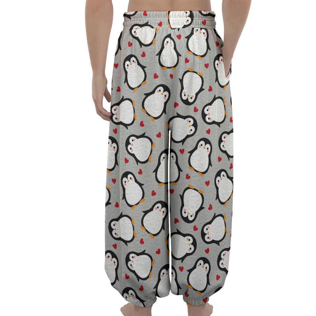 Red Heart And Penguin Pattern Print Lantern Pants