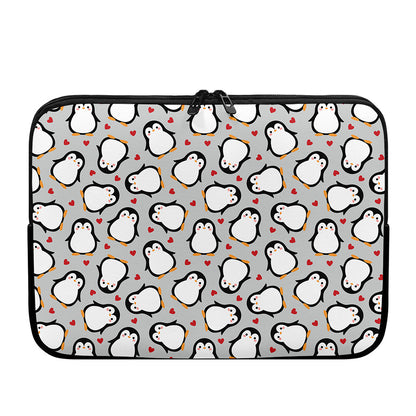 Red Heart And Penguin Pattern Print Laptop Sleeve