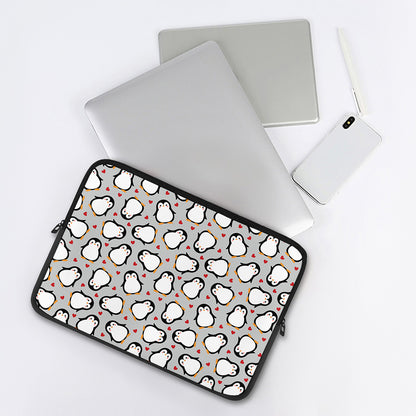 Red Heart And Penguin Pattern Print Laptop Sleeve