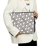 Red Heart And Penguin Pattern Print Laptop Sleeve