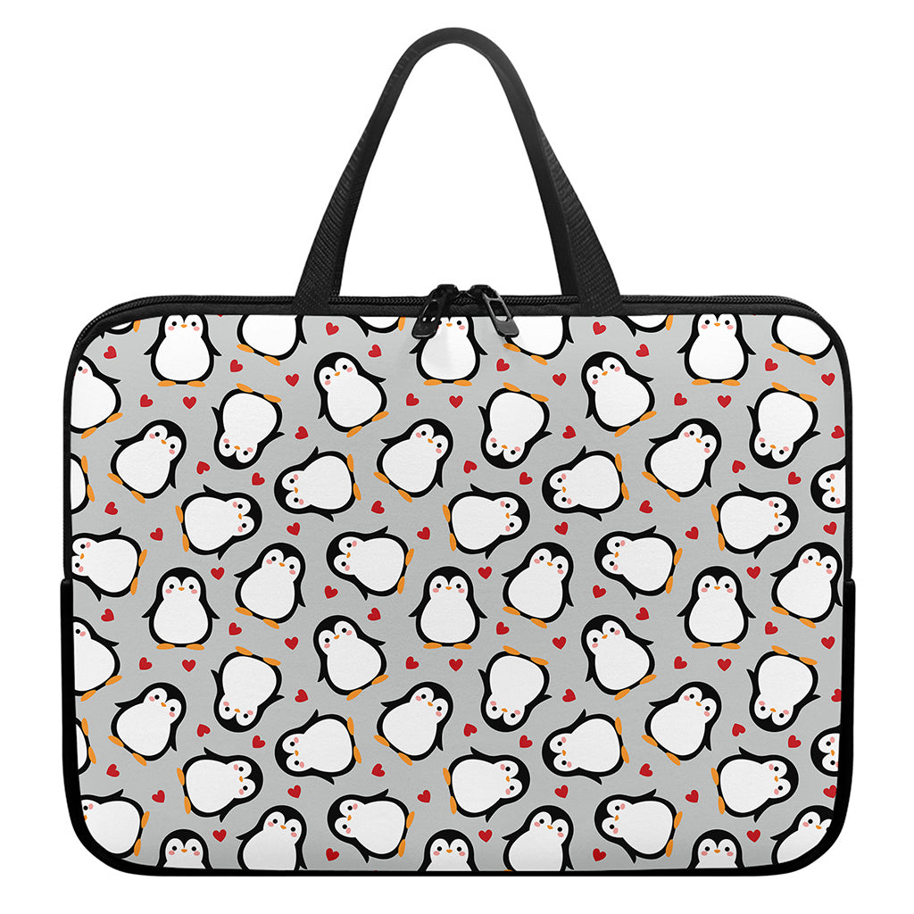 Red Heart And Penguin Pattern Print Laptop Sleeve With Handle