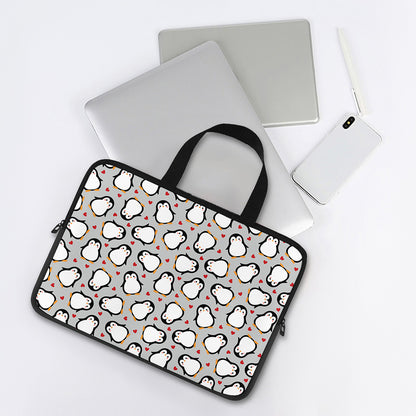 Red Heart And Penguin Pattern Print Laptop Sleeve With Handle
