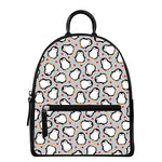 Red Heart And Penguin Pattern Print Leather Backpack
