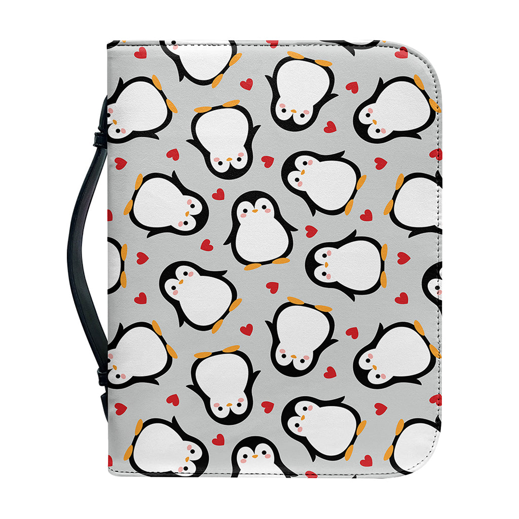 Red Heart And Penguin Pattern Print Leather Bible Cover
