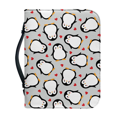 Red Heart And Penguin Pattern Print Leather Bible Cover