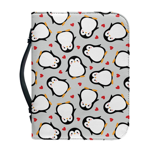 Red Heart And Penguin Pattern Print Leather Bible Cover