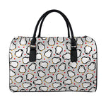 Red Heart And Penguin Pattern Print Leather Duffle Bag