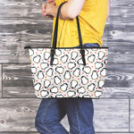 Red Heart And Penguin Pattern Print Leather Tote Bag