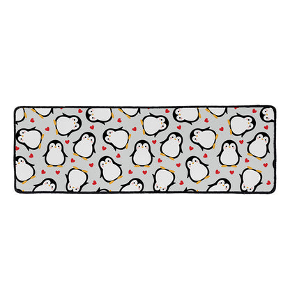 Red Heart And Penguin Pattern Print Long Kitchen Mat