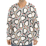 Red Heart And Penguin Pattern Print Long Sleeve Baseball Jersey