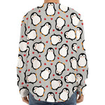 Red Heart And Penguin Pattern Print Long Sleeve Baseball Jersey