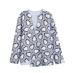 Red Heart And Penguin Pattern Print Long Sleeve Short Coat
