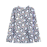 Red Heart And Penguin Pattern Print Long Sleeve Short Coat