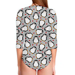 Red Heart And Penguin Pattern Print Long Sleeve Swimsuit