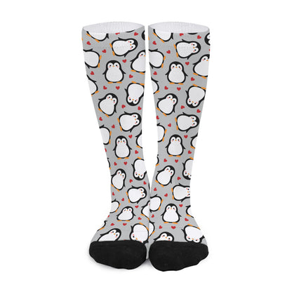 Red Heart And Penguin Pattern Print Long Socks