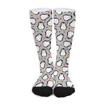 Red Heart And Penguin Pattern Print Long Socks